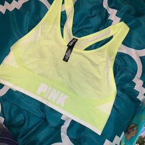 Neon green PINK sports bra